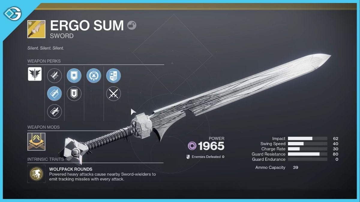 Ergo Sum Exotic Sword appearance