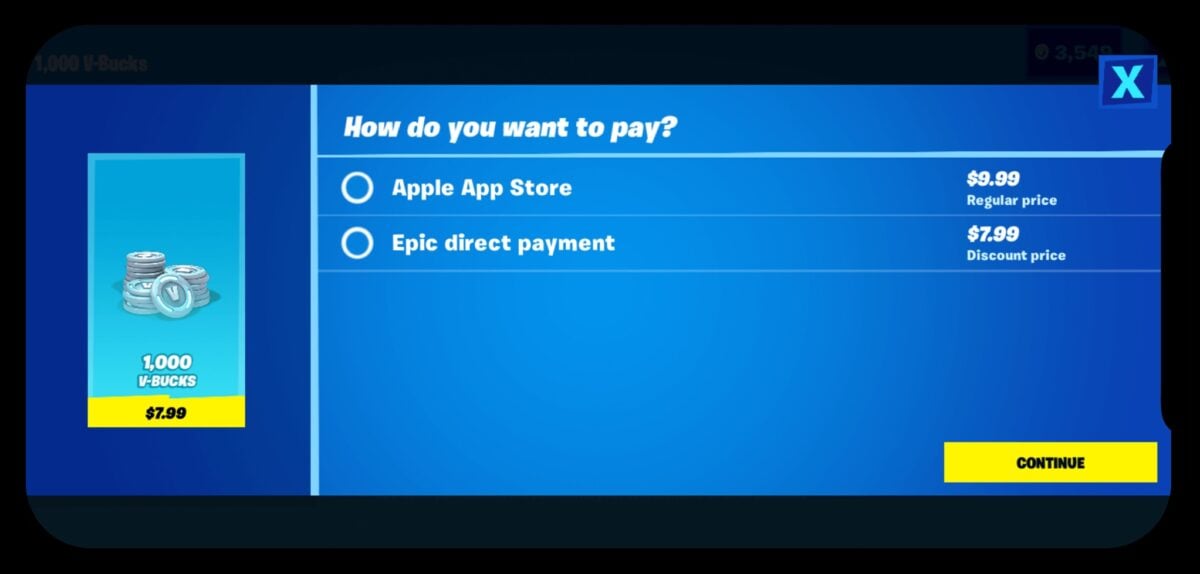 Fortnite vBucks Purchasing on Apple Devices