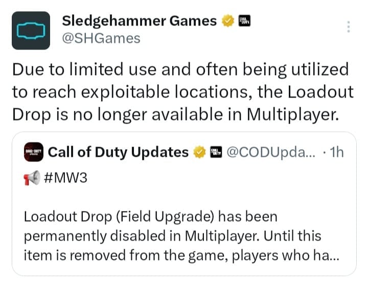 Modern Warfare 3 Loadout Drops Removed