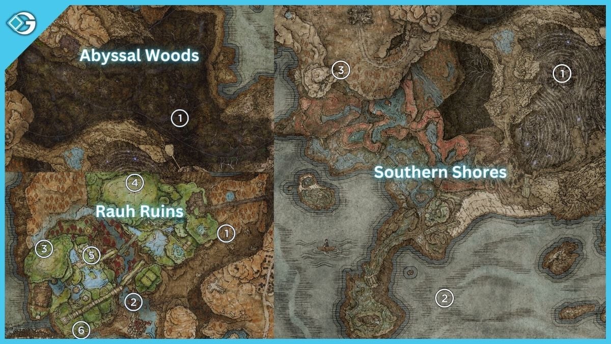 Location for talismans in Abyssal Woods, Rauh Ruins and Southern Shores